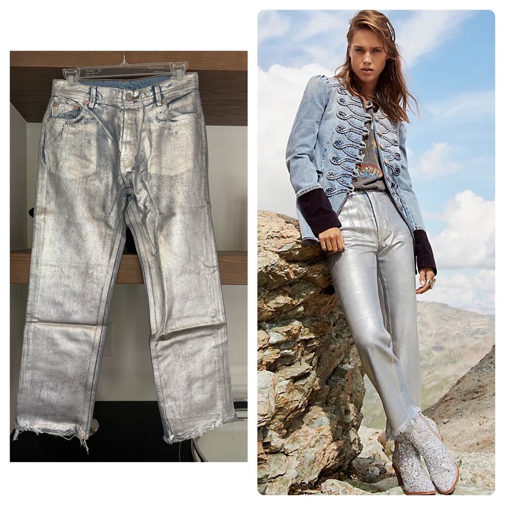 Free People Maggie Foil Jeans in Silver